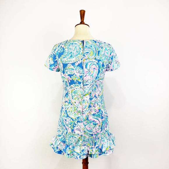 Lilly Pulitzer Masey Short Sleeve Romper In blue Carnivale Coral Size 2 - Picture 2 of 10